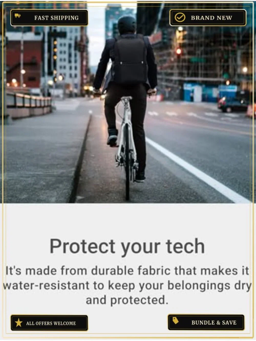 Recycled Polyester Water Resistant Laptop Backpack 16in Work Commute